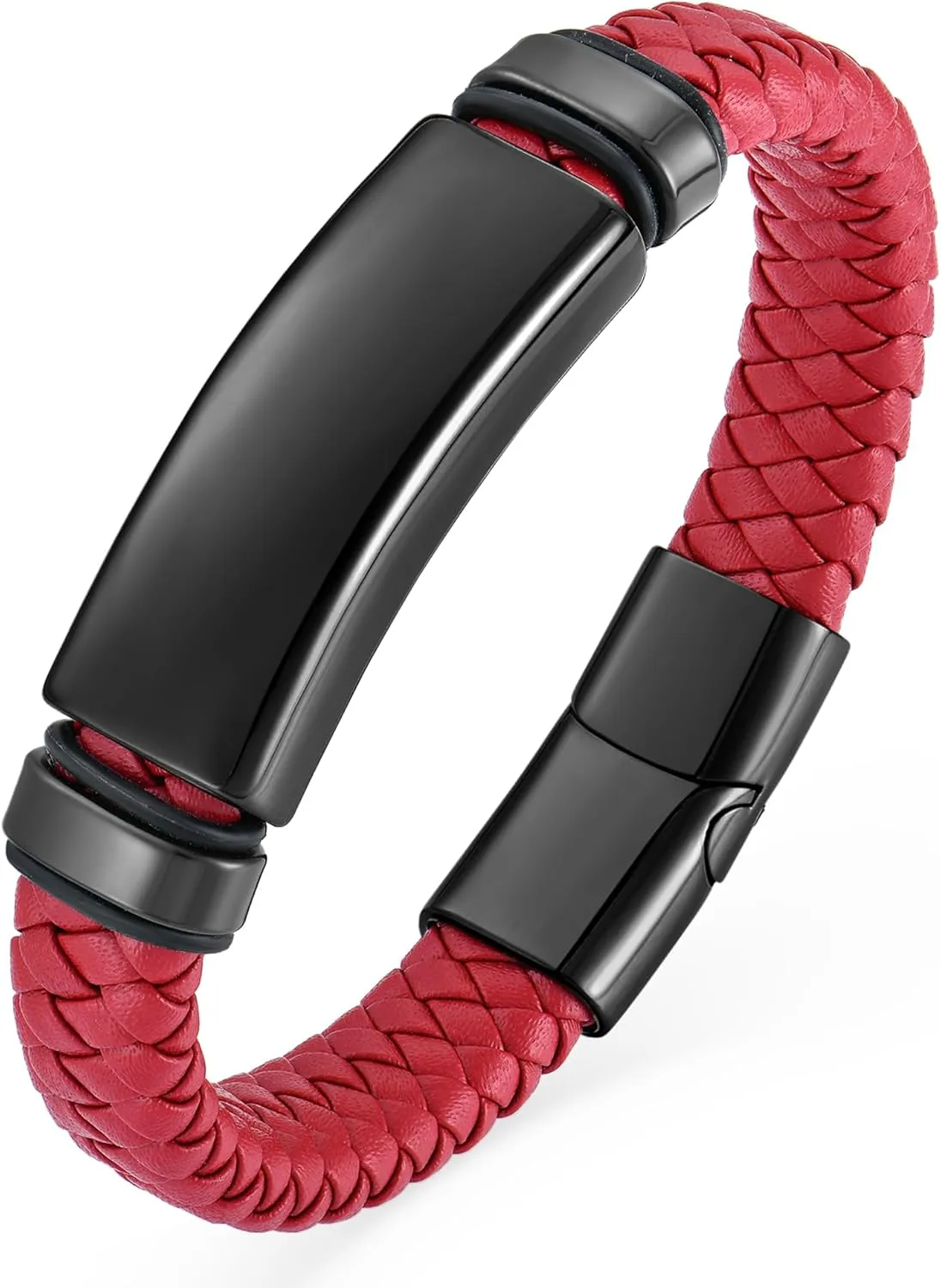 YL Polished Stainless Steel Mens Bracelet, Handcrafted Braided Leather Bangle Punk Wristband Jewelry for Men Women