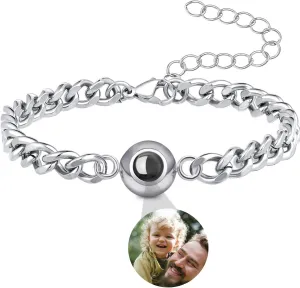 Yofair Custom Bracelets with Picture Inside, Titanium Steel Fathers Day Projection Bracelet Personalized Memorial Birthday Gifts for Dad