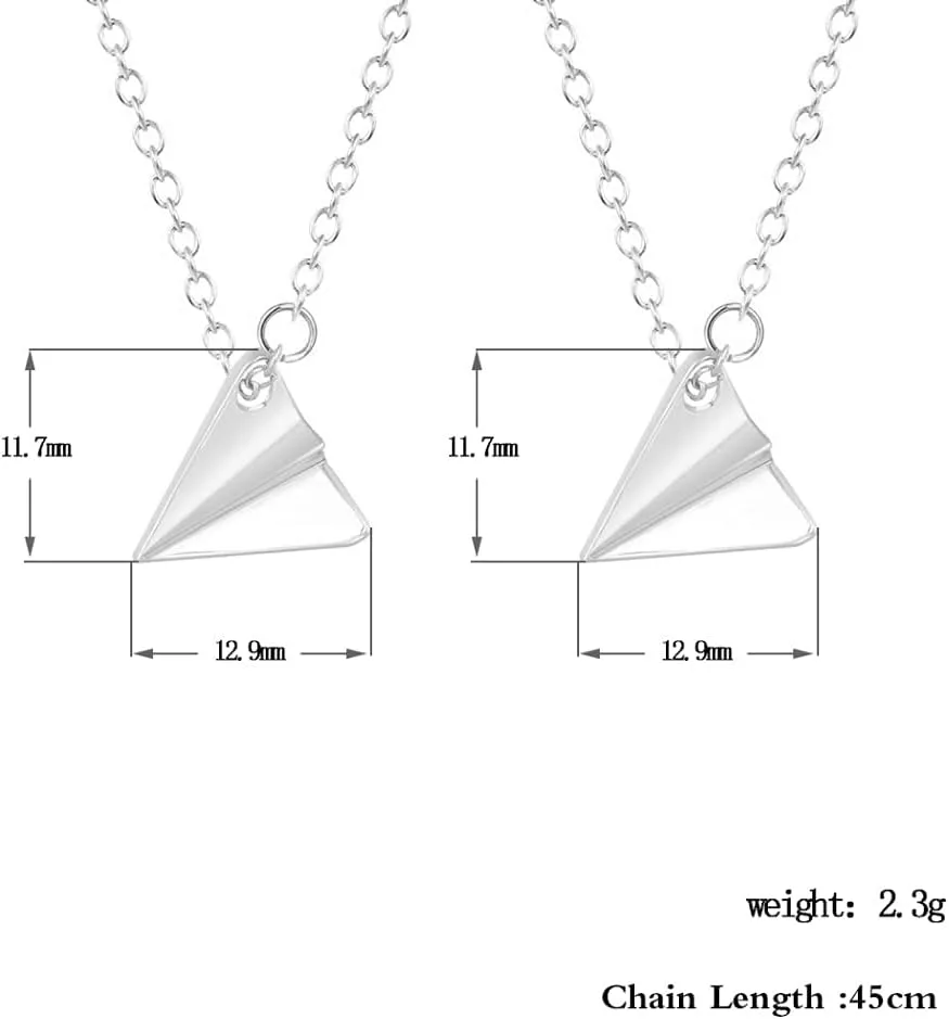 YOOESTORES82 2PCS Triangle Origami Plane Necklaces,Delicate Geometric Triangle Paper Airplane Pendant Necklace Set for Women Couples