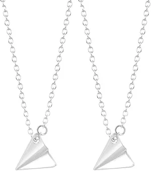 YOOESTORES82 2PCS Triangle Origami Plane Necklaces,Delicate Geometric Triangle Paper Airplane Pendant Necklace Set for Women Couples