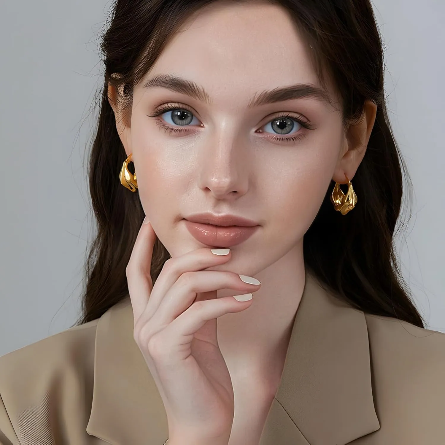 YUJIE Gold Hoop Earrings for Women Chunky Gold Plated Earring Statement Jewelry