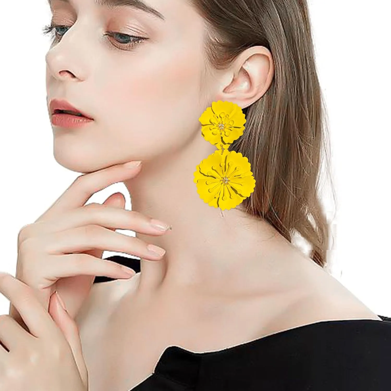YUNXI Metal Flower Earrings for Women Large Flower Petal Statement Stud Exaggerated Floral Boho Earrings Birthday Jewelry for Women Jewelry