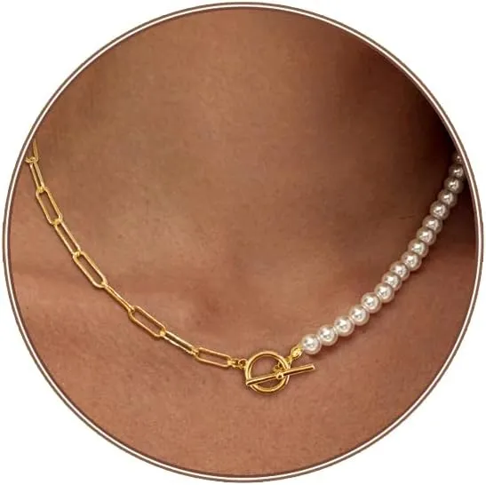 Zeffy Pearl Necklace 4MM/6MM/8MM Dainty Round Imitation Pearl Choker Necklace Wedding Pearl Necklace Delicate Jewelry for Women Simple Bridesmaid Jewelry Gifts