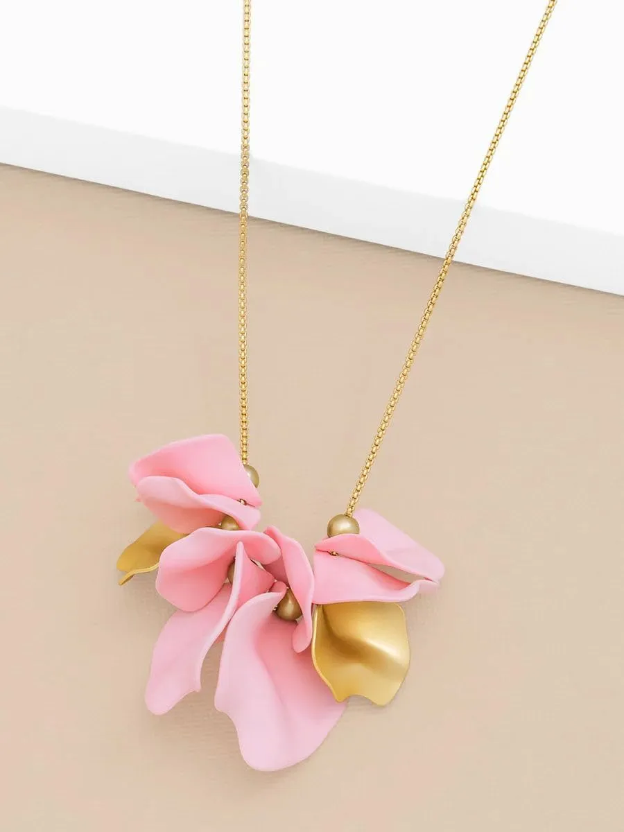 ZENZII Boho Long Penadnt Necklace for Women with Statement Glod Plated Flower Petals Necklaces Gifts for Girls