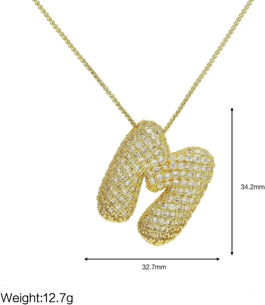 Zircon Letter Name Bubble Alphabet Necklace for Women Diamond Balloon Initial Pendant Necklaces