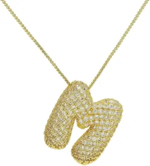 Zircon Letter Name Bubble Alphabet Necklace for Women Diamond Balloon Initial Pendant Necklaces